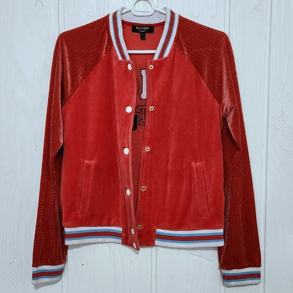 Juicy Couture Black Label Women's S Red Velour Graphic Bomber Varsity Jacket - Picture 6 of 16